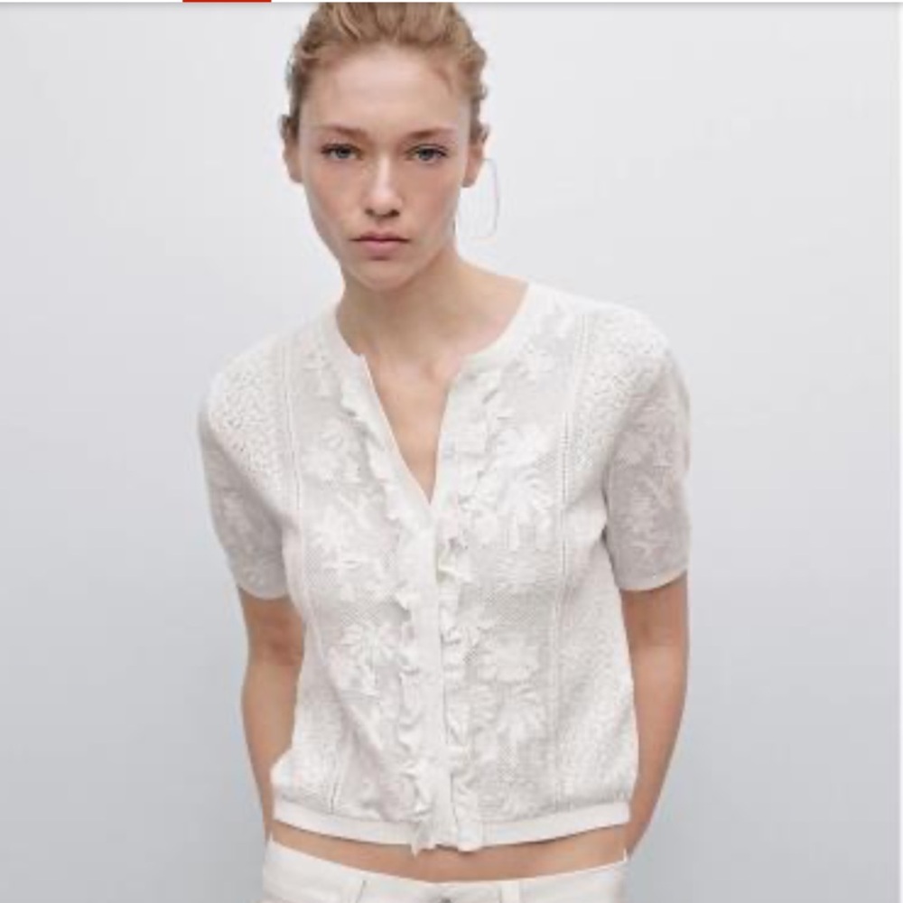 Massimo Dutti White Short Sleeve Cardigan